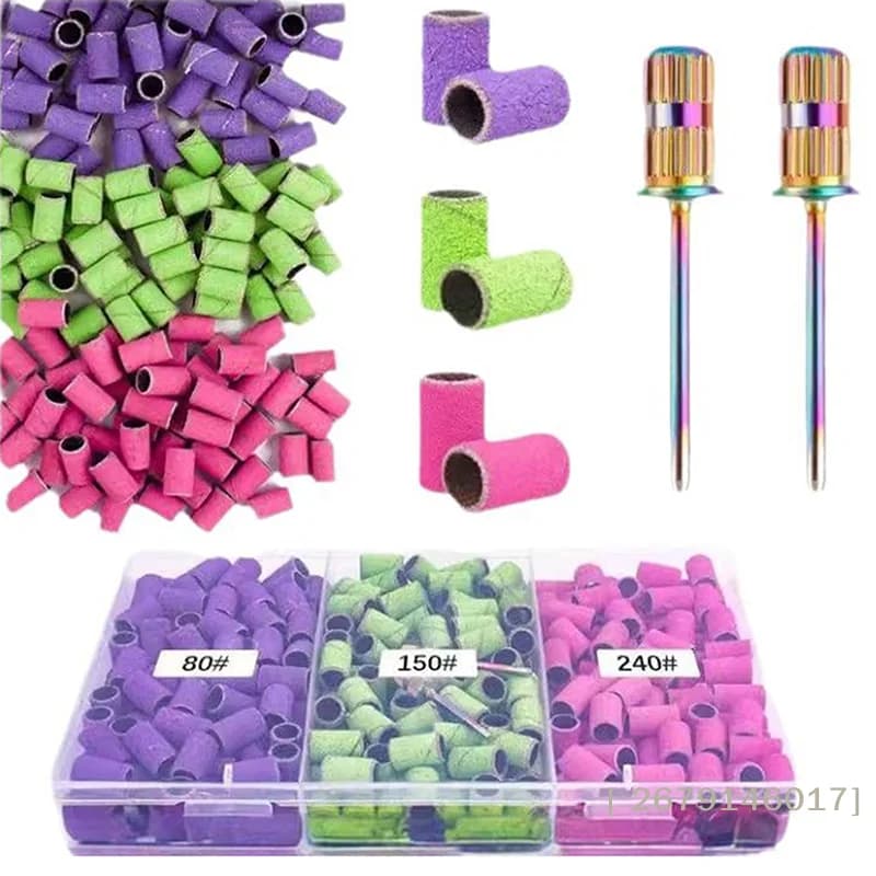 【YY26】Set di 210 Anelli Abrasivi per Unghie, Testine per Trapano Elettrico per Manicure, Rimozione Gel UV, Strumenti Abrasivi per Pedicure