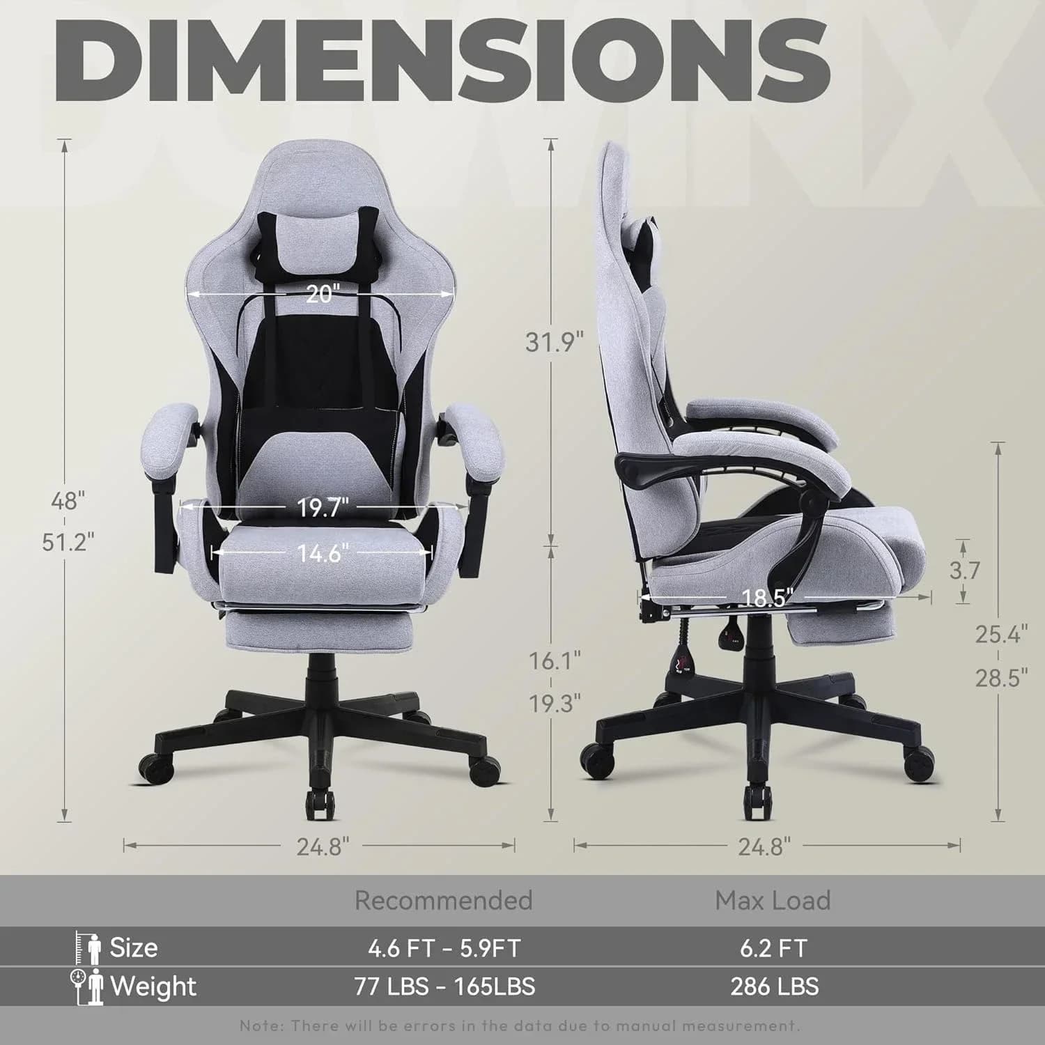 Sedia da Gaming in Tessuto con Cuscino a Molle Insacchettate, Sedia da Gioco con Massaggio e Poggiatesta, Sedia Ergonomica da Computer