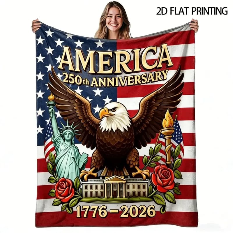 America 250th Anniversary Bald Eagle Flag Plush Blanket, Cozy Sofa Blanket for Home Patriotic Decor