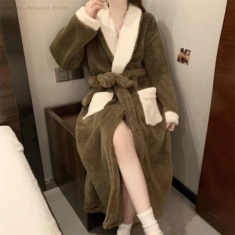Flannel Women's Dress Nightwear Winter Dress Thickening Hot Night Shirt Bathrobe Soft Coral Fleece Nightwear Trained Pigiama
