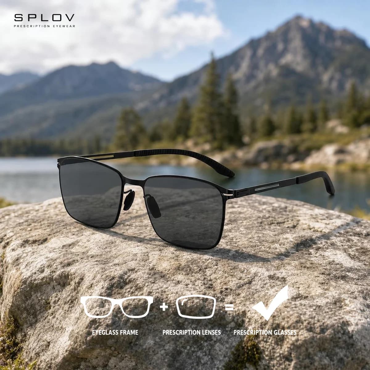 SPLOV Square Metal Prescription Sunglasses Polarized Blue Light Blocking Photochromic Optical Glasses Prescription Glasses