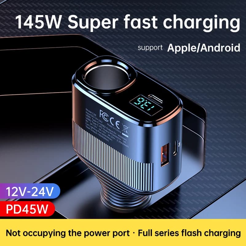 Caricabatterie per auto con capacità di ricarica rapida, da uno a tre adattatori, adatto per Apple 16/17, caricatore multifunzionale esteso.