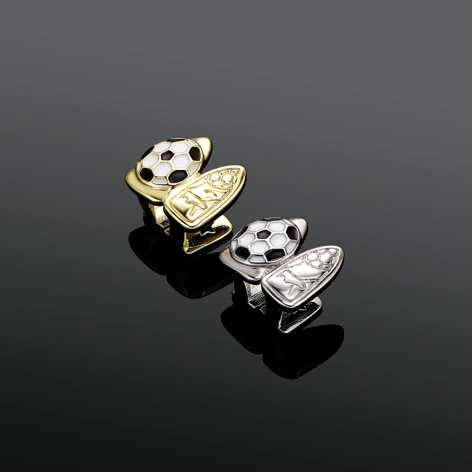 YOUNGX Trendy Grillz a Doppia Forma di Pallone da Calcio per Denti, Gioielli Hip Hop Unisex, Denti Finti Indossabili, Regalo per Feste