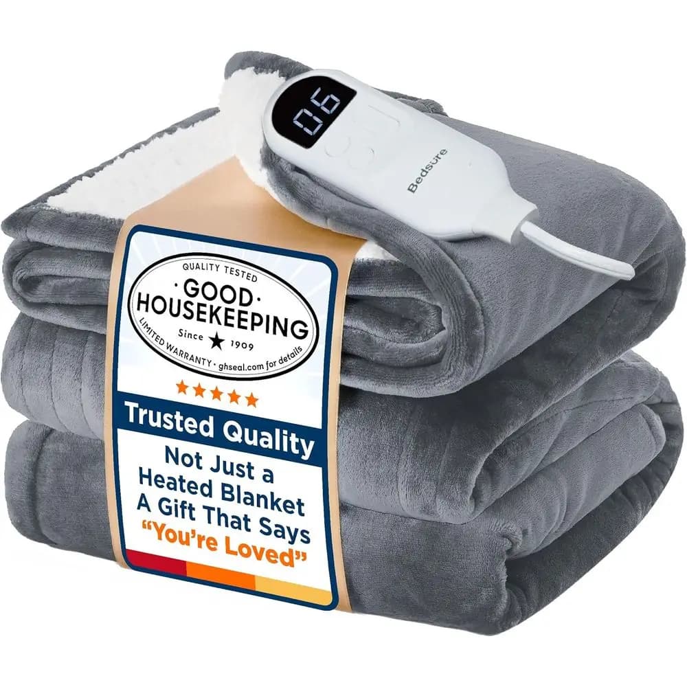 Twin Size Electric Blanket with Preheat and 6 Time/Heat Settings, Ideal for Gifts (62x84 inches, Grey)