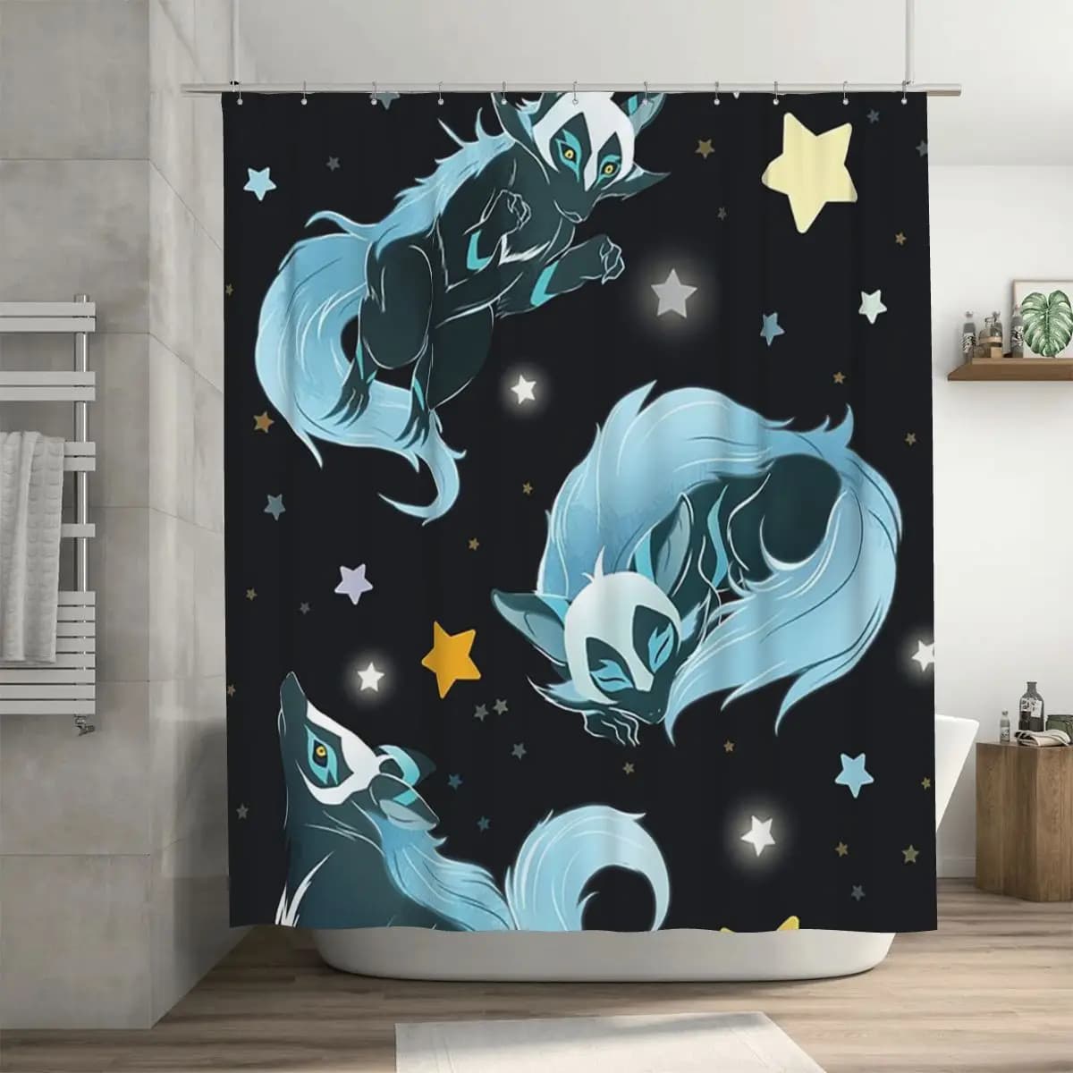 Tenda da doccia Cosmic Wolf, tende da bagno impermeabili in poliestere con ganci