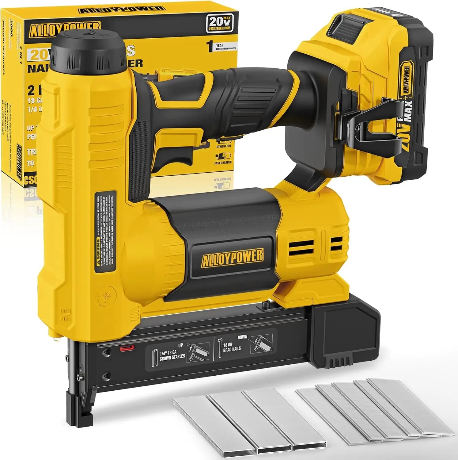 Chiodatrice e Graffatrice Elettrica 2-in-1 Senza Fili con Batteria, Caricabatterie, Chiodi e Graffette per L'Imperfezionamento Domestico