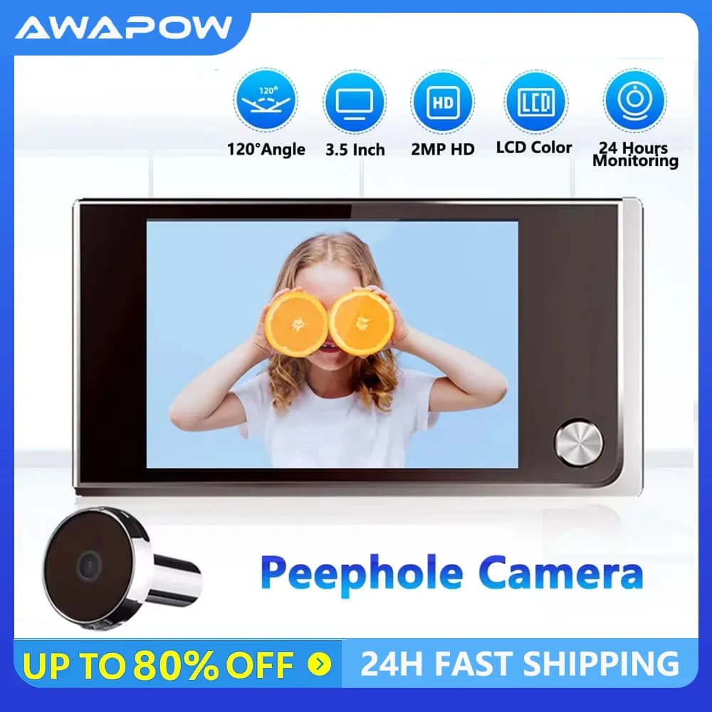 Telecamera campanello Awapow da 3,5 pollici 120 ° Video spioncino per porta Cat Eye Smart Home Rilevazione di movimento esterno per la sicurezza domestica