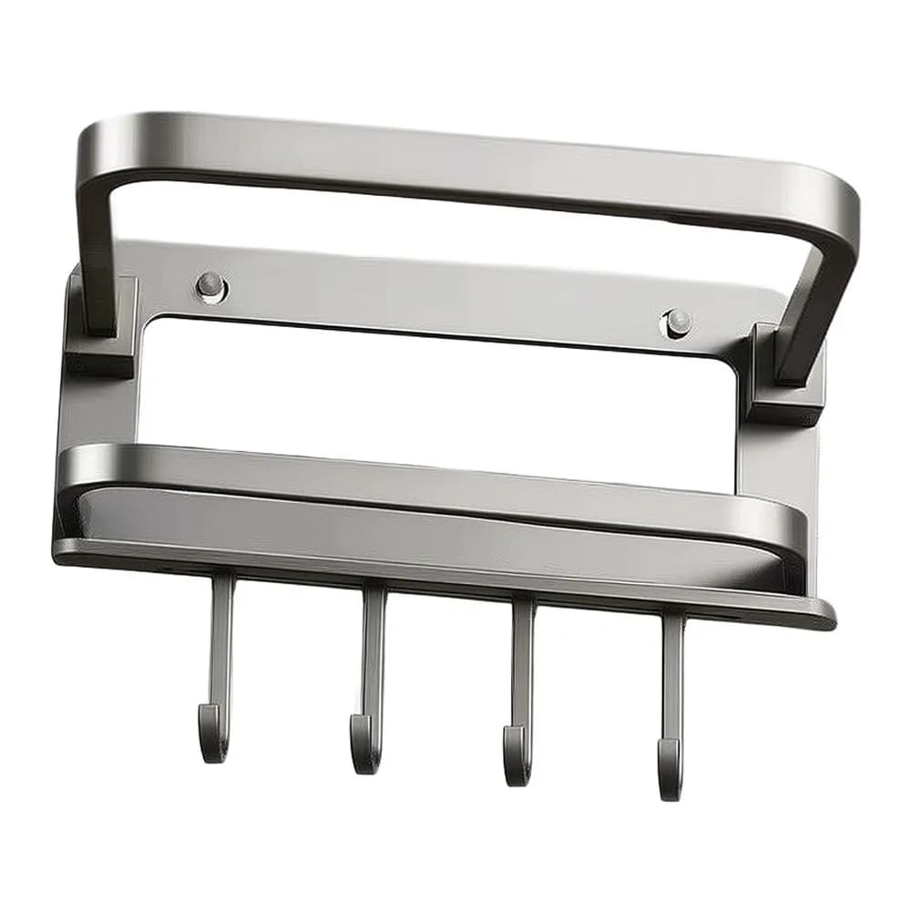 Space Aluminum Wall Mounted Towel Rack Featuring Top Shelf for and Bottom Bar for Towels in Modern Bathroom Setup