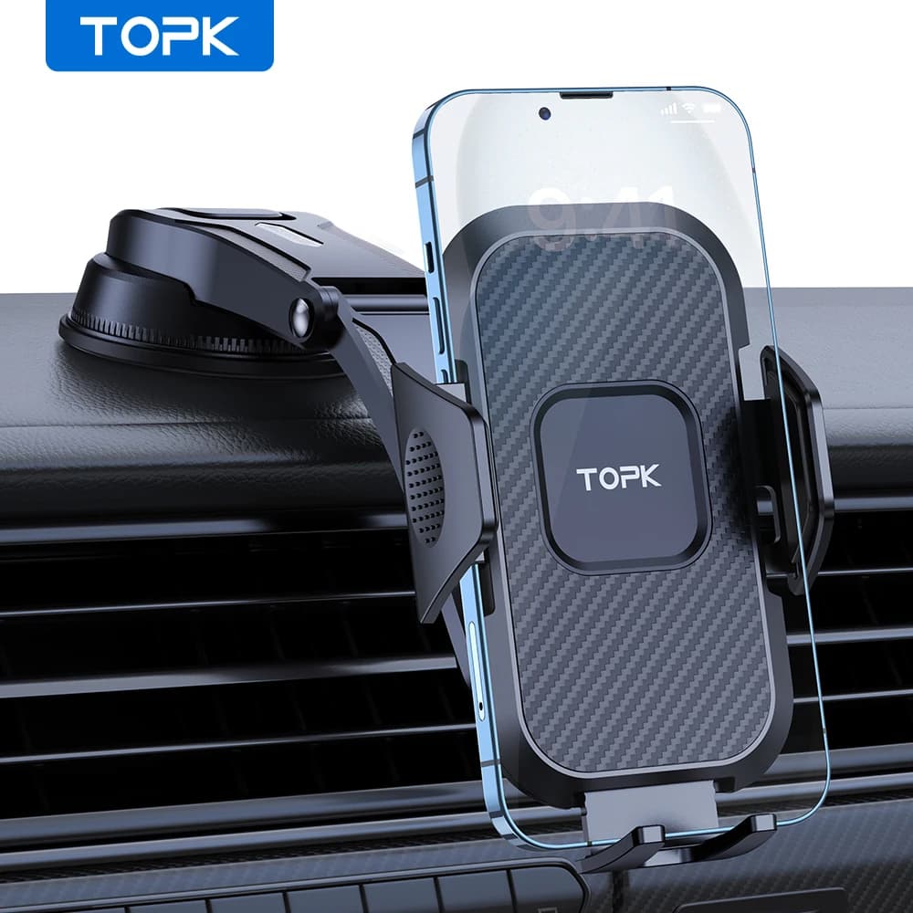 TOPK Phone Holder for Car - Easy-to-Install Dashboard Mount, Compatible with All Smartphones, Sturdy and Stable