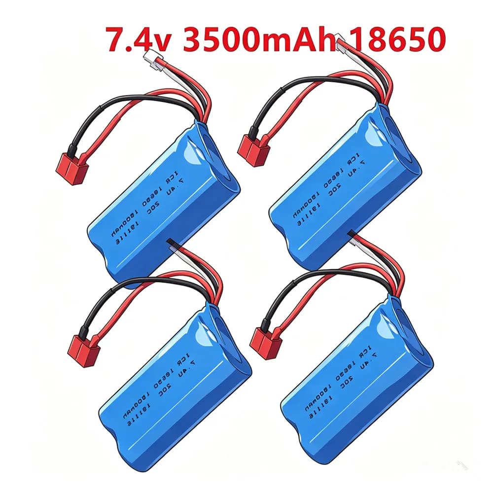 2S 7.4V 3500mah Lithium Battery 18650 for Wltoys 10428/12428/12423 / Q46 RC Car Spare Parts with charger 7.4V T plug