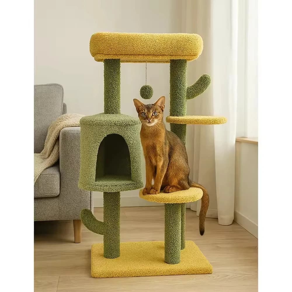 Albero per Gatti Moderno ed Ecologico da 90 cm con Tiragraffi in Legno Massello e Sisal e Piattaforma in Cartone per Famiglie e Gatti