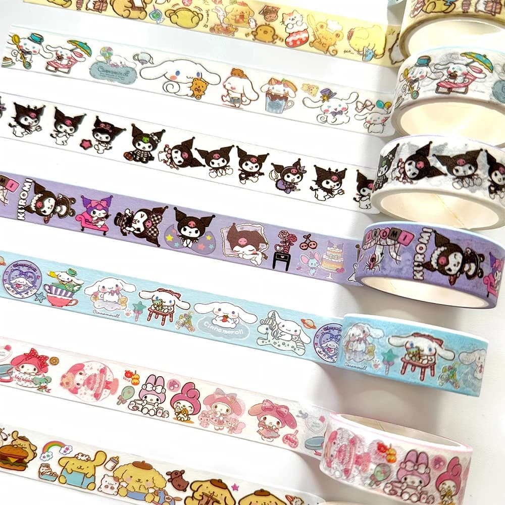 Sanrio Anime Kuromi My Melody Washi Tape Stickers Cute Aesthetic Sticker Guitar Stationery Phone Decoration Toy Sticker for Gift