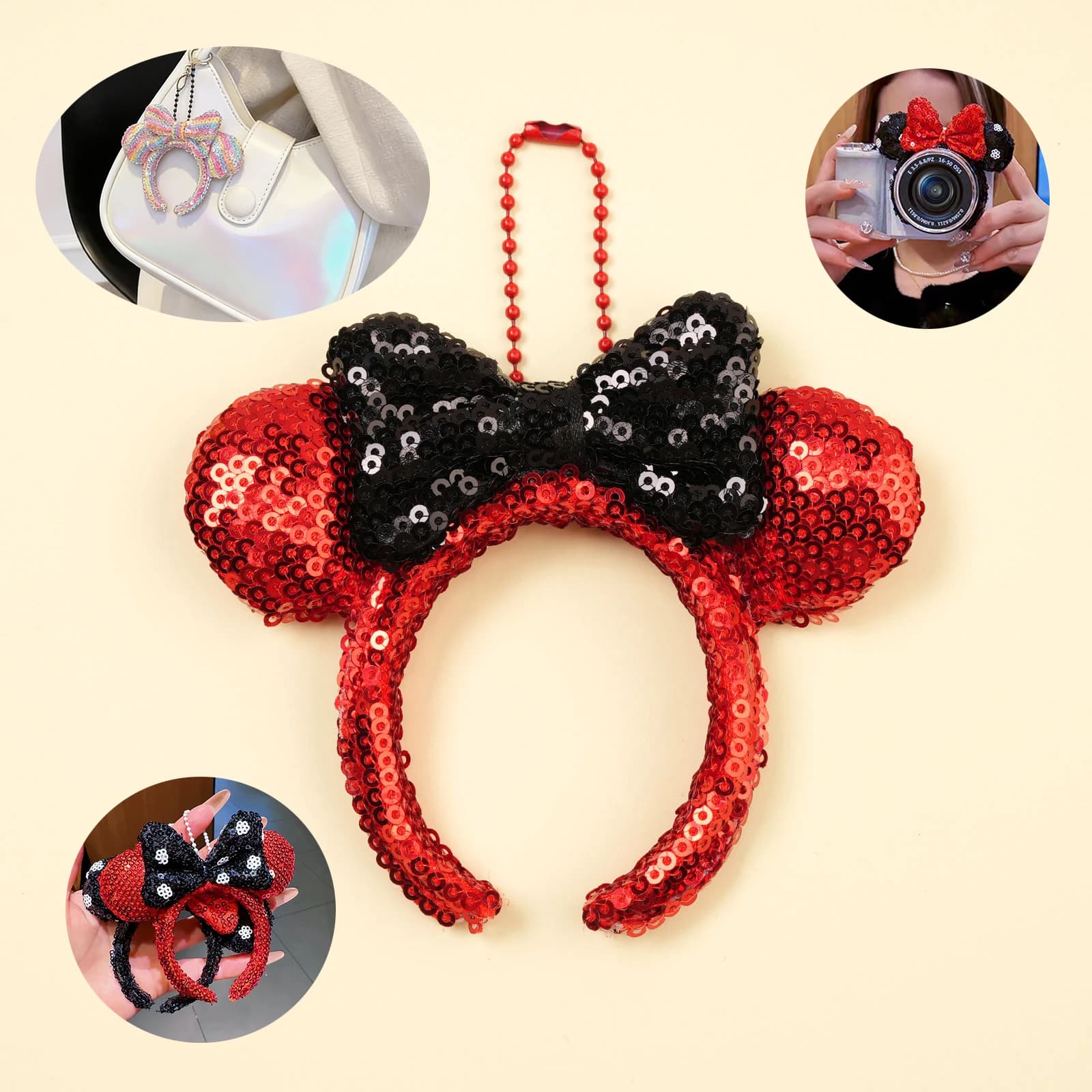 1/3pcs Cute Mickey Mouse Ear Headband Pendant Bags Backpacks Phone Cases Pendants Fun Keychains Cameras Photography Decorations