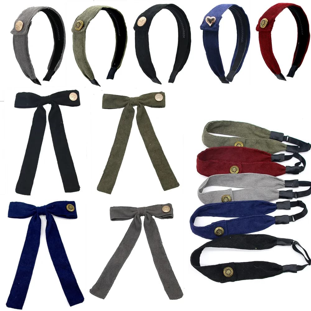 A5 Fashion Cordury Gold button Flat Band Large Hair headband Baby Mini clip Kids School Hair Accessories hairband