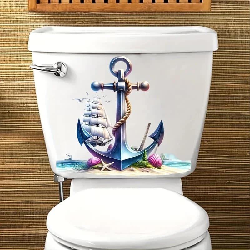 MT1294 # Decalcomania di ancoraggio per barca nautica per coperchio WC - Facile da applicare, accessorio da bagno a tema marino, Deca da parete