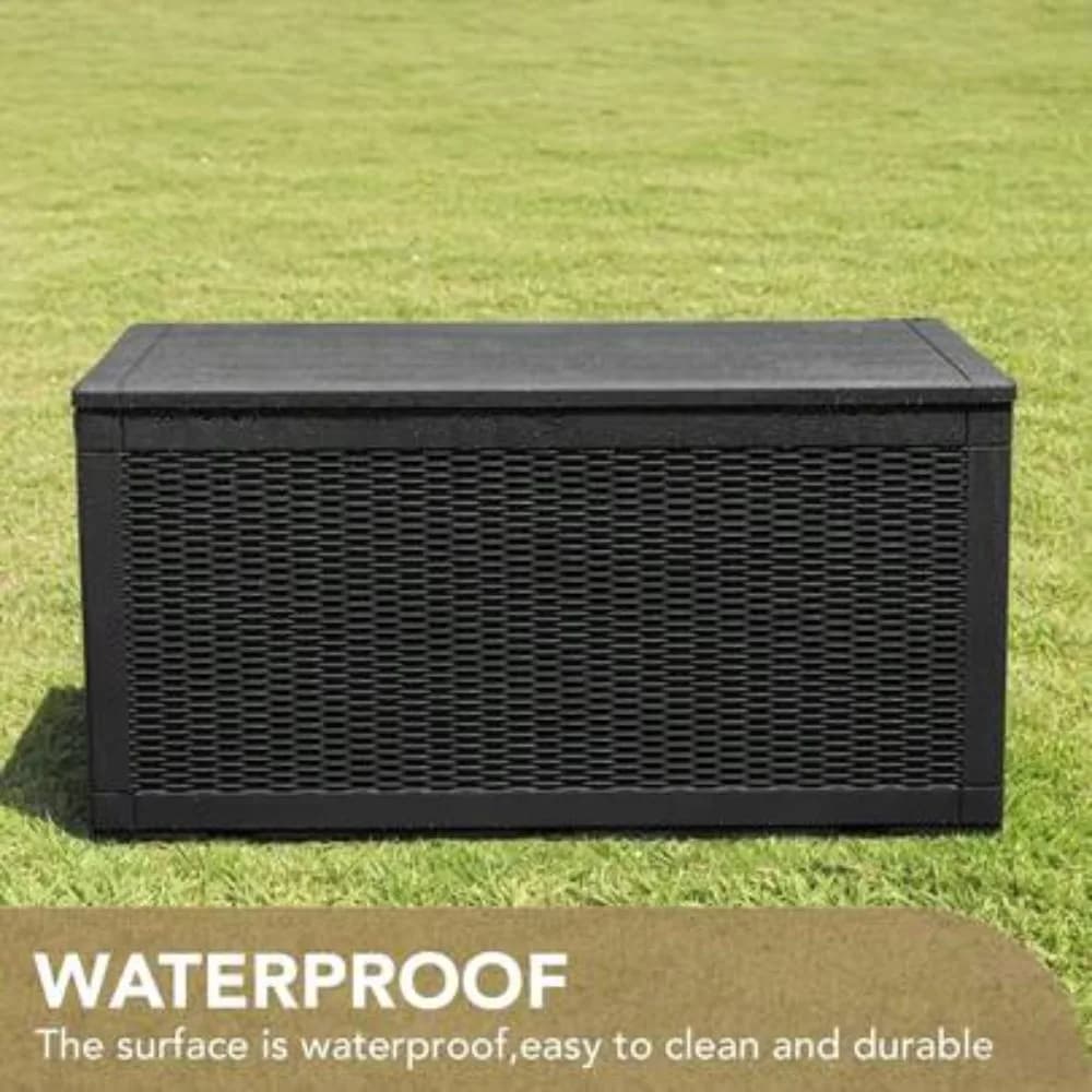 Large Lockable Outdoor Storage Box 120 Gallon Waterproof Deck Box for Patio Furniture Cushions, Garden Tools, Pool Supplies, Resin Plastic Weatherproof Container with Wheels