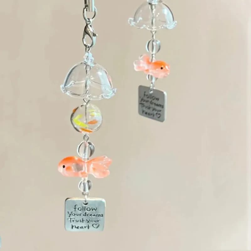 Goldfish Wind Chimes Dream Beaded Charm Boho Wind Chime Phone Strap CCD Bag car mirror Pendant Decor Hanging Decorations