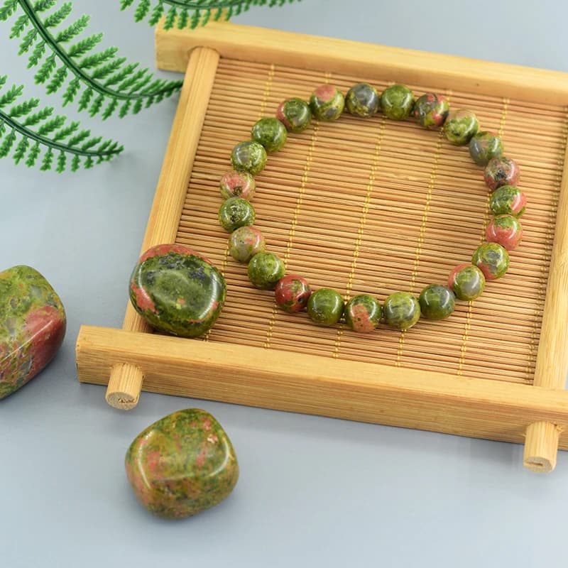 Braccialetto di perline di quarzo di cristallo di pietra di diaspro Unakite naturale per donna uomo braccialetti di forma rotonda braccialetto gioielli regali di compleanno