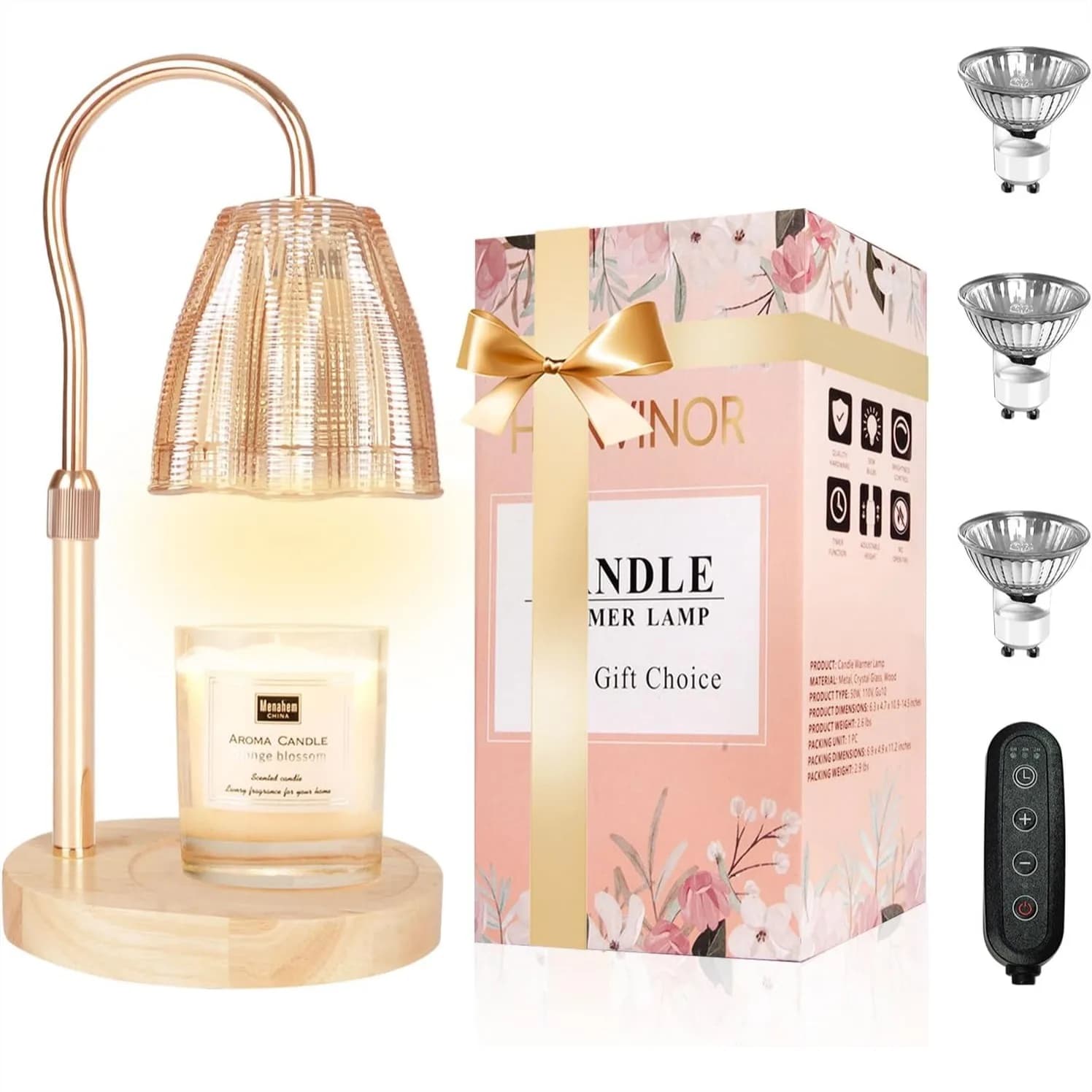Lampada Scaldacandele con Timer e Dimmer, Altezza Regolabile, Adatta a Tutte le Candele in Barattolo, Include 3 Lampadine, Confezione Regalo