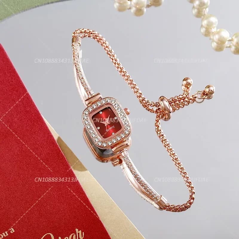 Stylish Adjustable Steel Women's Quartz Wrist Watch Luxury Fashion Diamond Crystal Women's Watch with Small Square Dial