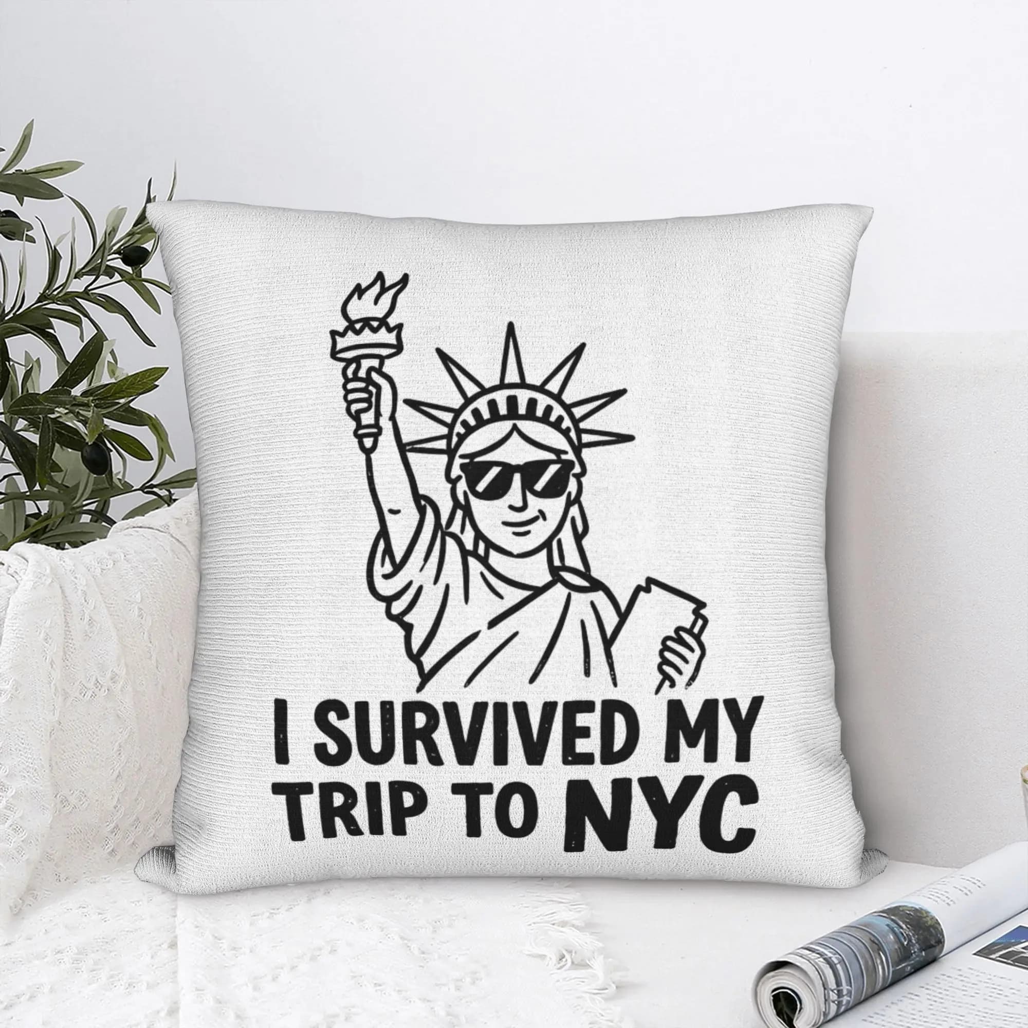 I survived my trip to NYC Square Pillow Covers Polyester Bed Car New York Travel Souvenir Cushion Case Home Pillowcase 40*40
