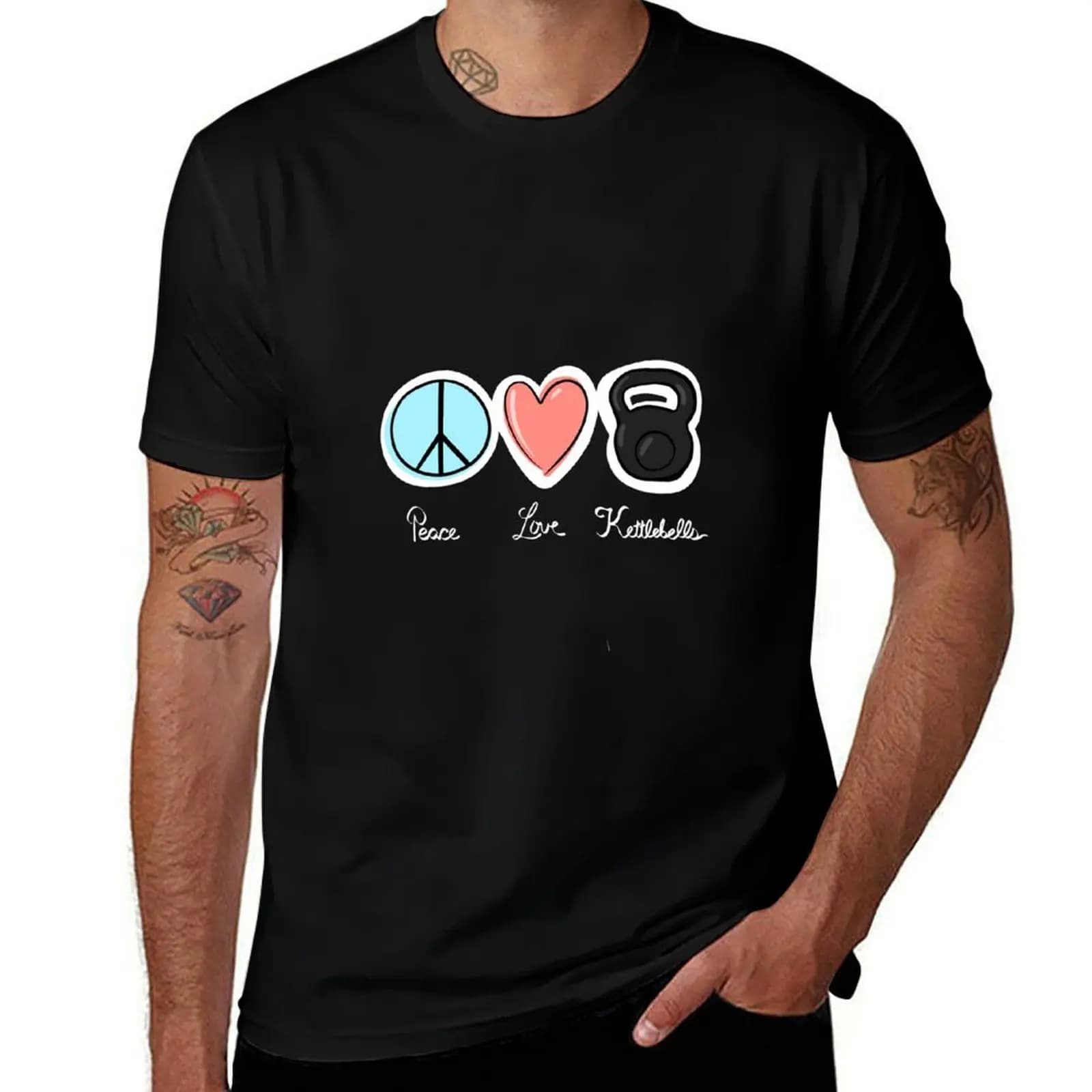 Peace Love kettlebells T-Shirt Big Size Short Sleeve Tee for Men