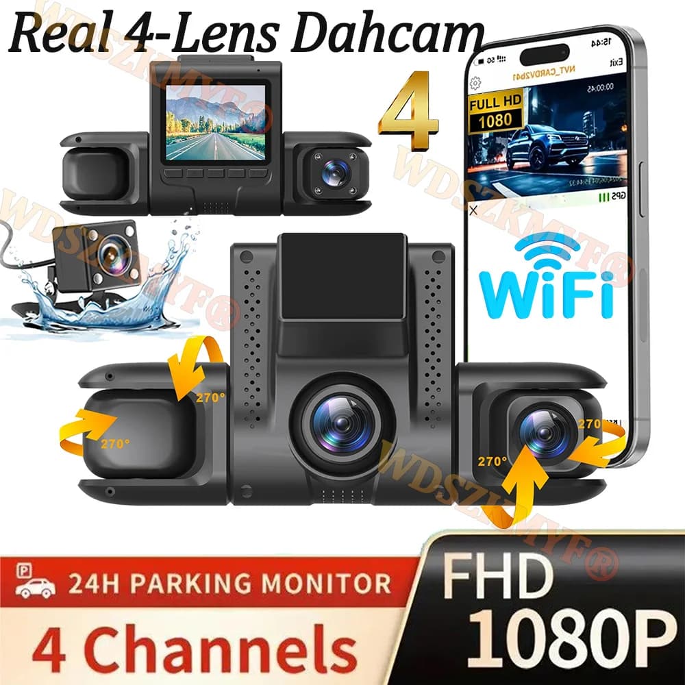 360 ° Car camera 4 lenses 1080P WIFI and APP Dash Cam 24 hours Parking monitor DVR car recorder Camera for front rear view Black box