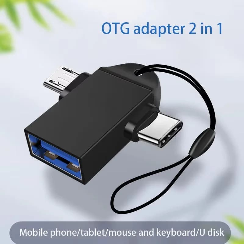 Adattatore OTG 2 in 1 da USB femmina a Micro USB maschio, connettore USB C maschio, convertitore USB multifunzione per laptop e tablet