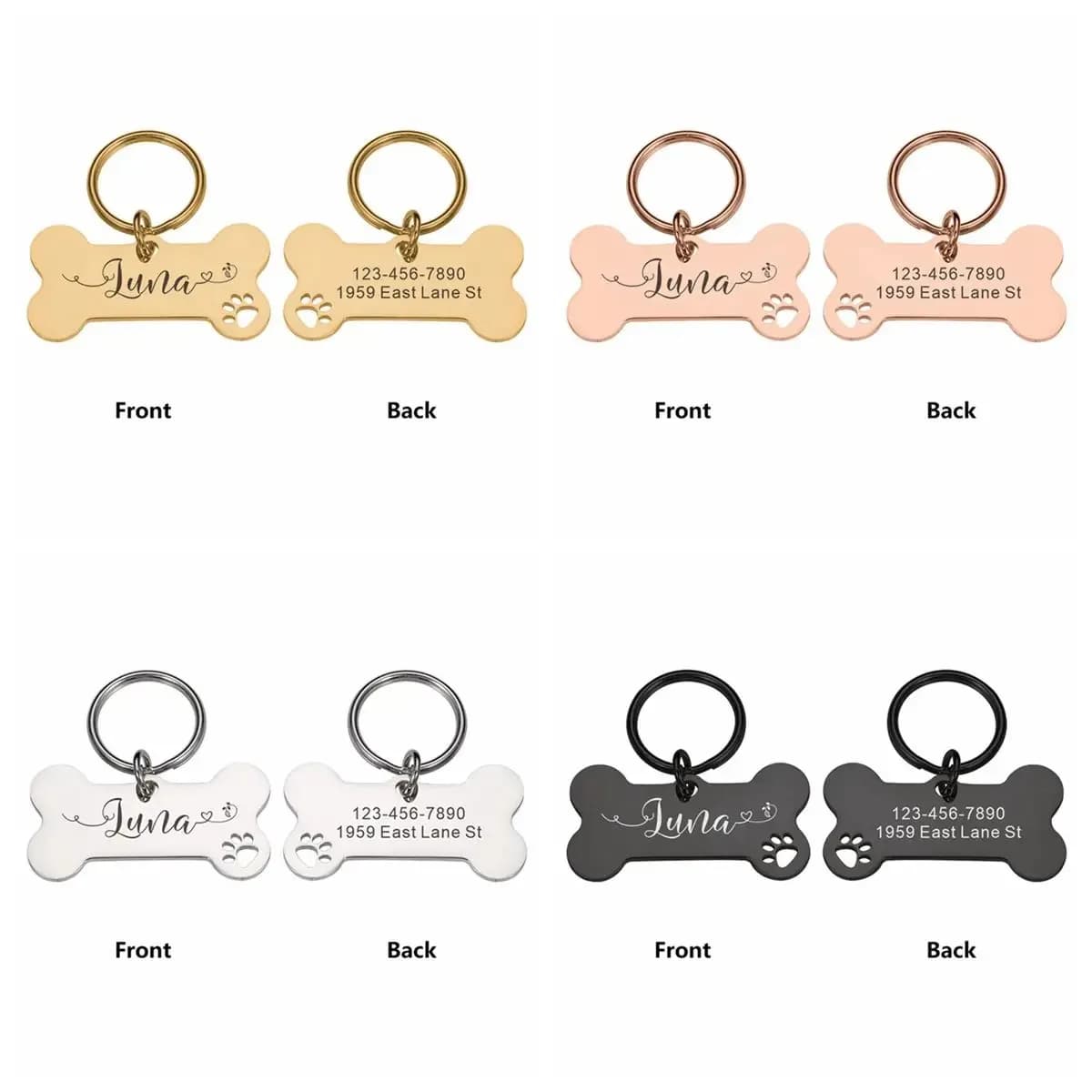Testo personalizzato creativo/Nome e amore Linea ondulata Etichette per cani personalizzate Collare per cani personalizzato con nome e numero di telefono per targhetta per cani