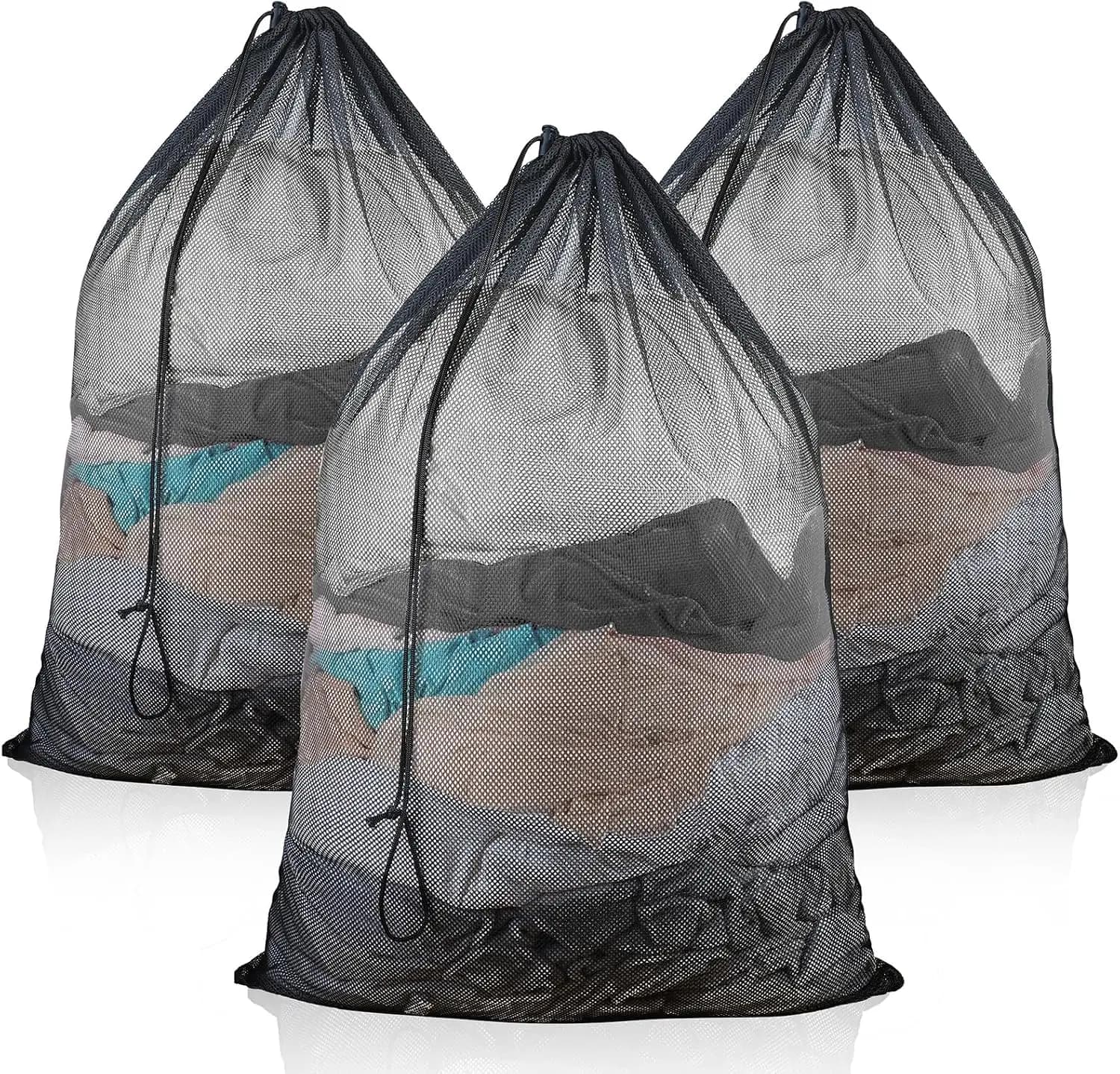 Extra Large Black Mesh Laundry Bags Set of 3, Size 24 x 36 Inches with Secure Drawstring Closure, Breathable Durable Mesh Delicates Wash Protector Bags, Reusable Machine Washable, Must-Have Laundry Supplies for College Dormitories