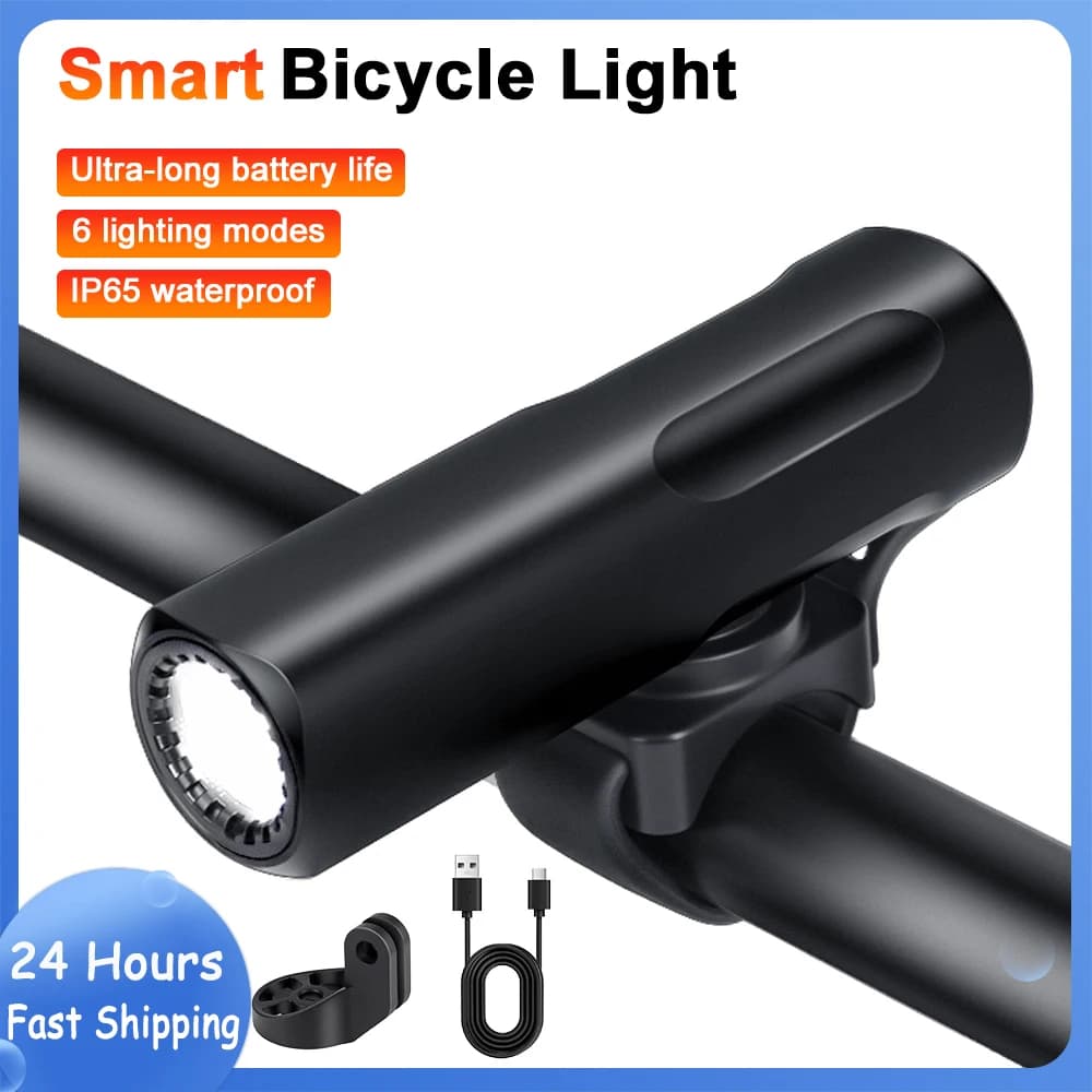Faro per bicicletta IP65 Impermeabile ad alta luminosità Luce per bici 6 modalità di illuminazione Torcia da campeggio ricaricabile per escursionismo di tipo C