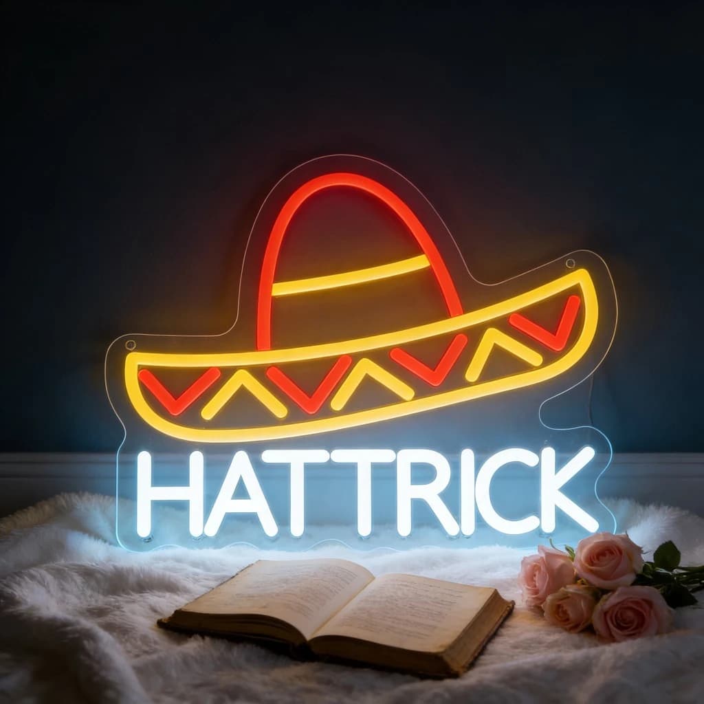 Insegna Luminosa al Neon HATTRICK, Insegna LED Dimmerabile USB per Camera da Letto, Soggiorno, Club, Bar, Man Cave, Regali per Feste, Decorazione Murale