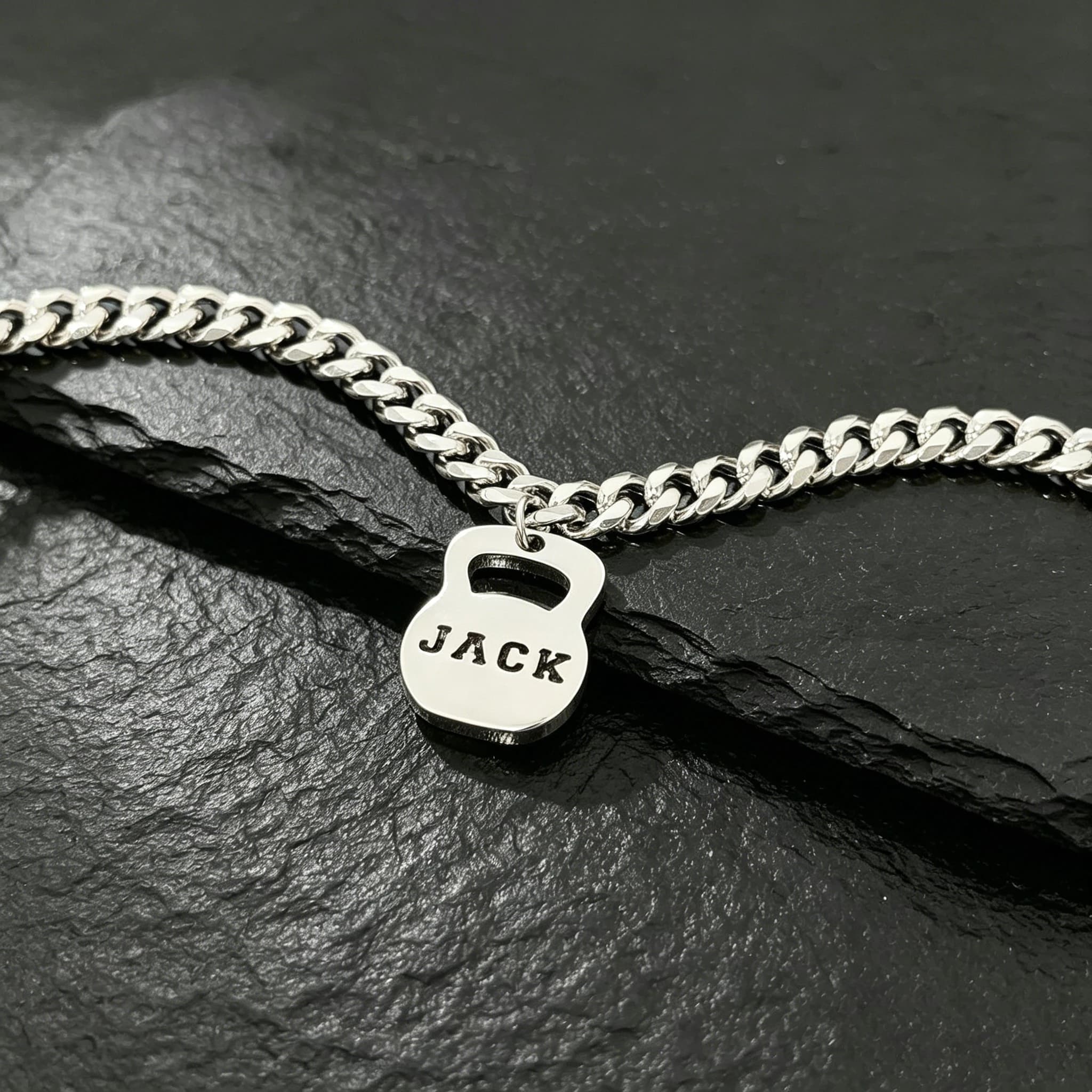 Custom Kettlebell Name Necklace Personalized Weightlifting Cuban Chain Bespoke Fitness Necklaces For Men Stainless Steel Jewelry