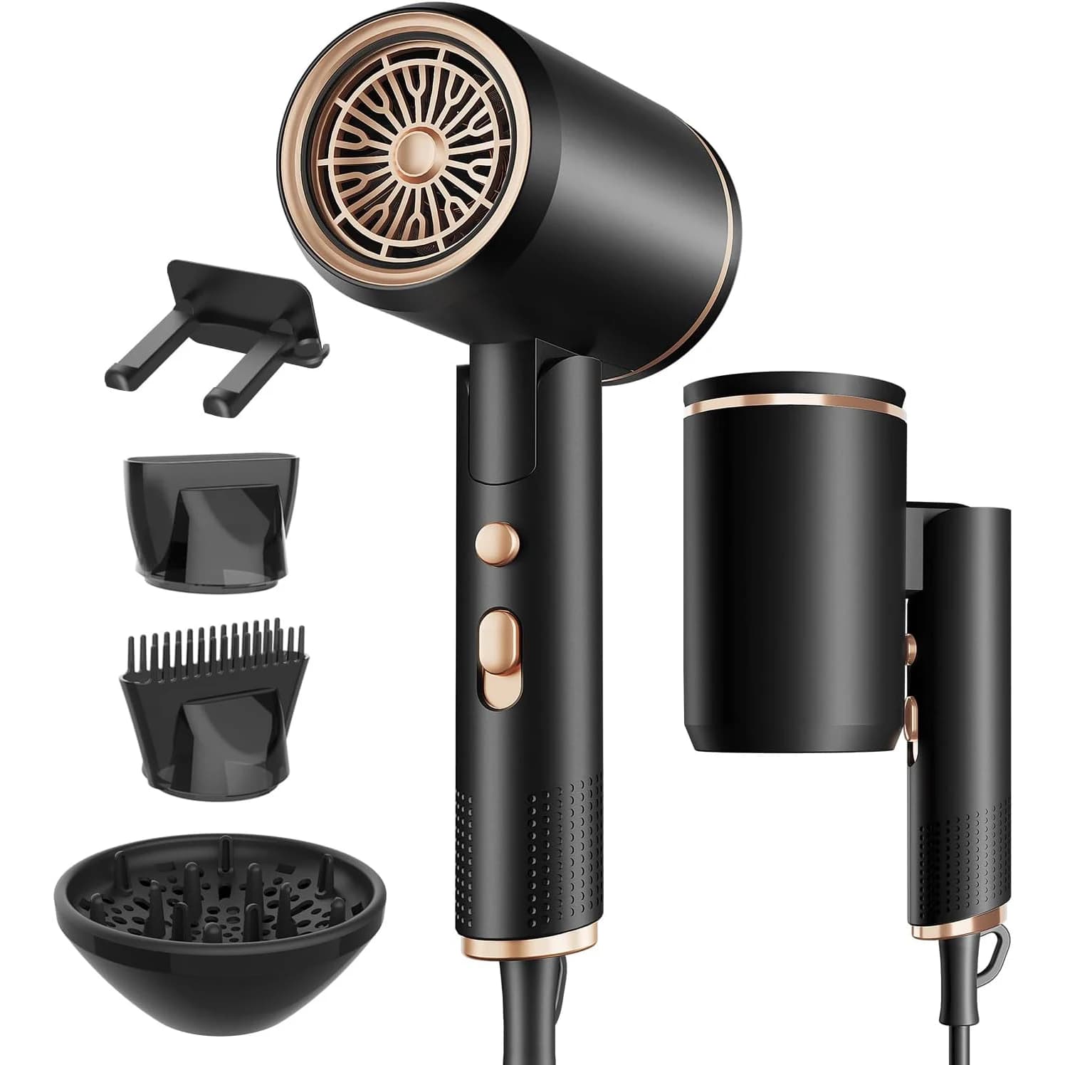 Ionico Pieghevole Portatile 1600W, Mini Phon Compact with Diffuser, Concentrator and Pettine for Home and Salon