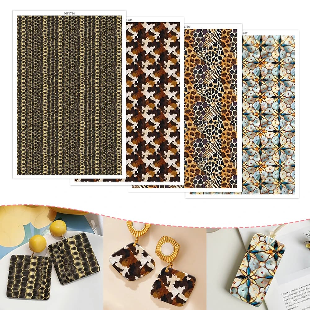 Leopard Pattern Geometric Jewelry Polymer Clay Transfer Paper Water Soluble Disposable Stickers for DIY Earring Jewelry Making