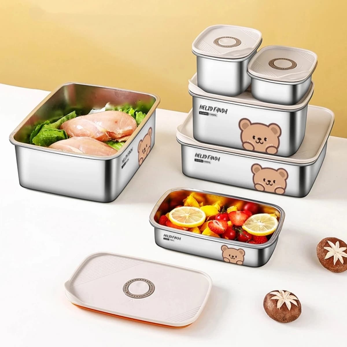 Contenitore per Alimenti in Acciaio Inox 304, Grande Capacità, per Frutta e Verdura, Organizzatore per Frigorifero, Scatola per Conservazione