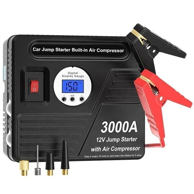 Avviatore di Emergenza Portatile 3000A, Caricabatterie per Auto 12V con Compressore d'Aria Integrato e Funzione di Assistenza Pneumatici