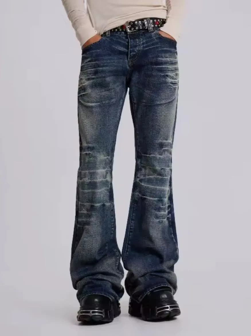 Retro Washed Bell Bottom Jeans Men Women High Street Fashion Y2K Straight Casual Long Trousers mid Waist Drawstring Corduroy