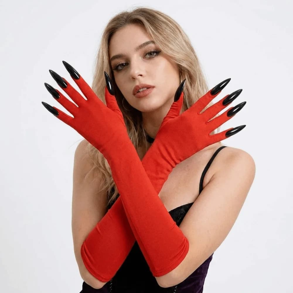 Fancy Props Halloween Cosplay Gloves Long Nails Long Witch Cosplay Costume Solid Color Elastic Ghost Claw Mittens