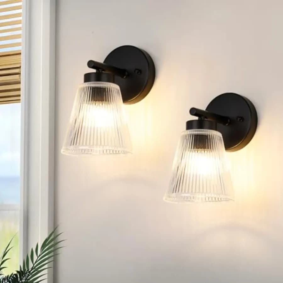 Set di 2 Applique da Parete per Bagno, Lampade Moderne per Specchio con Paralume in Vetro a Strisce, Lanterne da Parete per Specchio