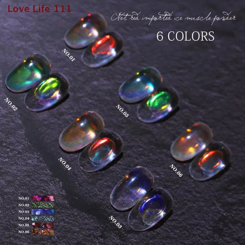 Glitter per Unghie Aurora Ghiaccio Trasparente, Pigmento Gel Laser Arcobaleno Effetto Specchio, Polvere Cromata per Decorazione Unghie