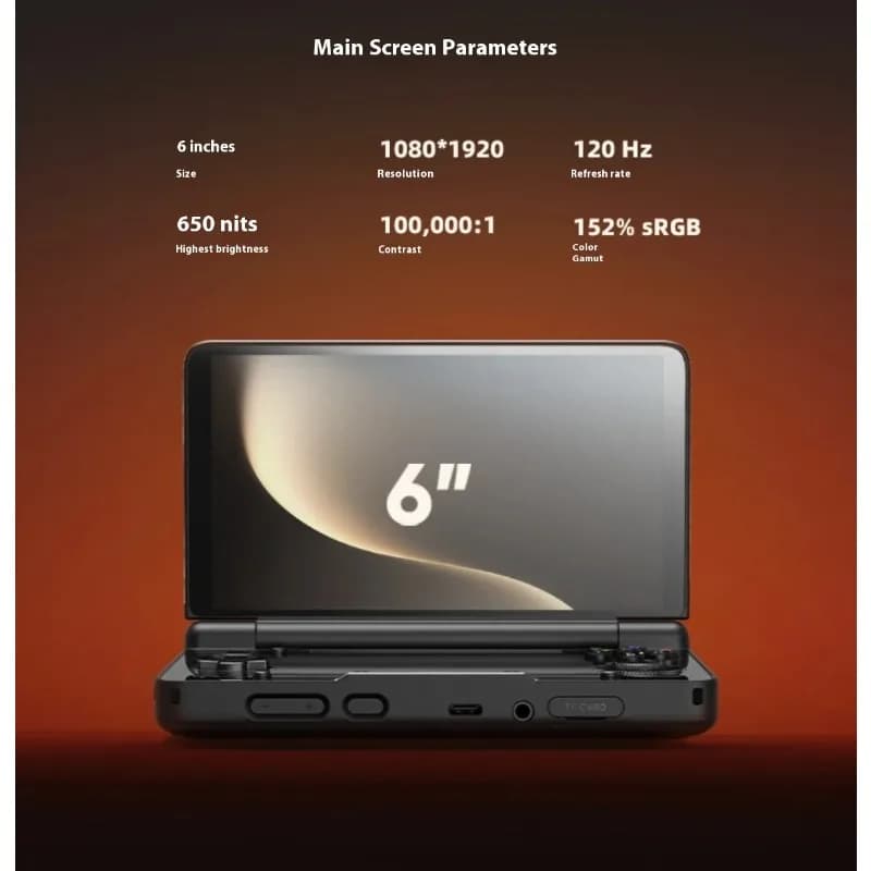Play console Portable Android Thor with 6-inch AMOLED Screen 1080P 120Hz, 6000mAh Battery, Double Reboundable Screen