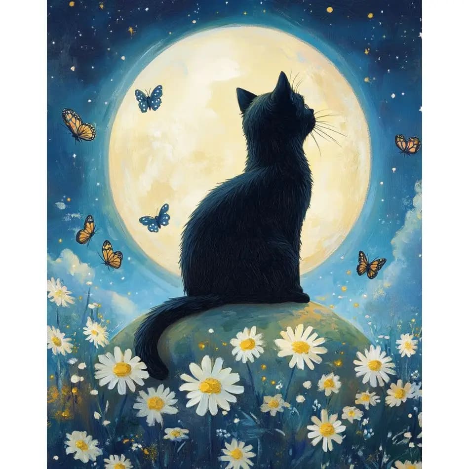 RUOPOTY Flower Black Cat Diamond Painting Kit Art Supplies Artwork Animal Full Round Diamond Art Handiwork Art Supplies