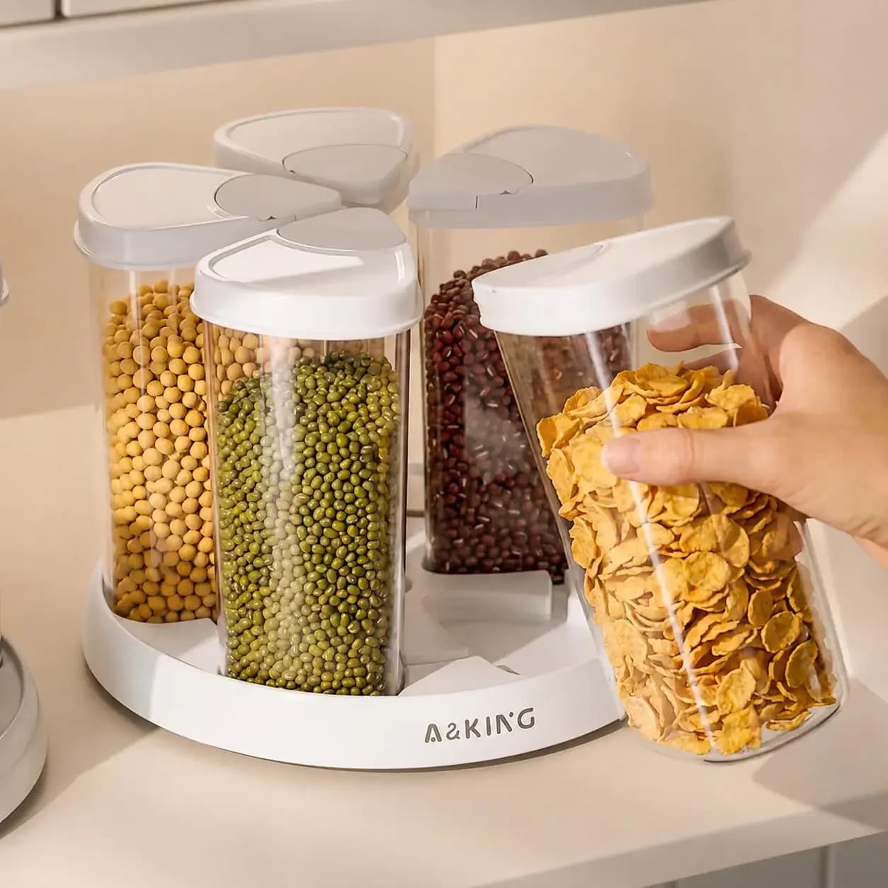 360 Rotating Rice Dispenser Airtight Grain Storage Box 6 Grid Moisture Proof Cereal Dry Food Container Transparent Kitchen Pantry Organizer Multi-Compartment Bean Flour Dispenser Bucket
