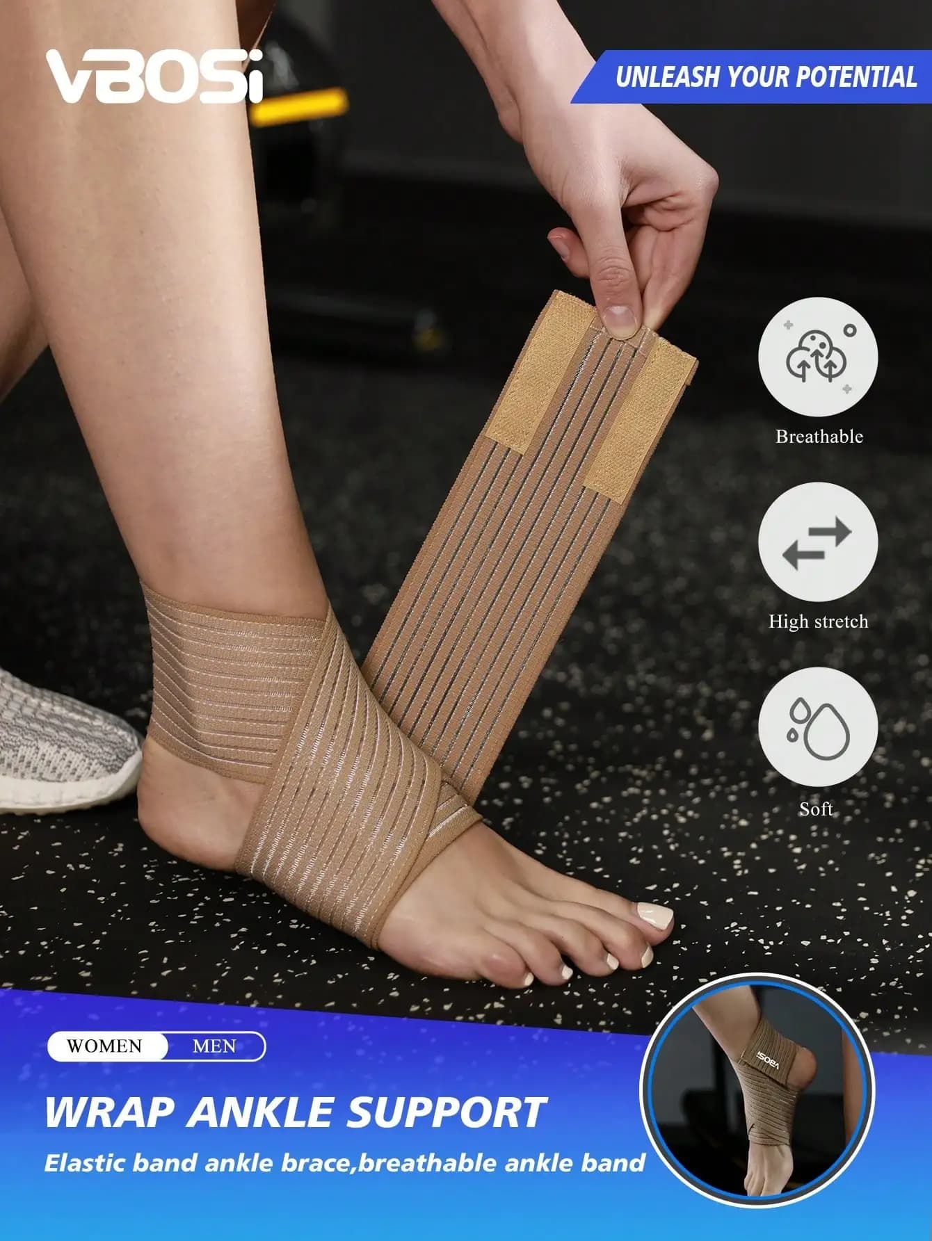 VBOSI 1pc Adjustable Ankle Support Strap, Unisex Size, Suitable For Home Sports