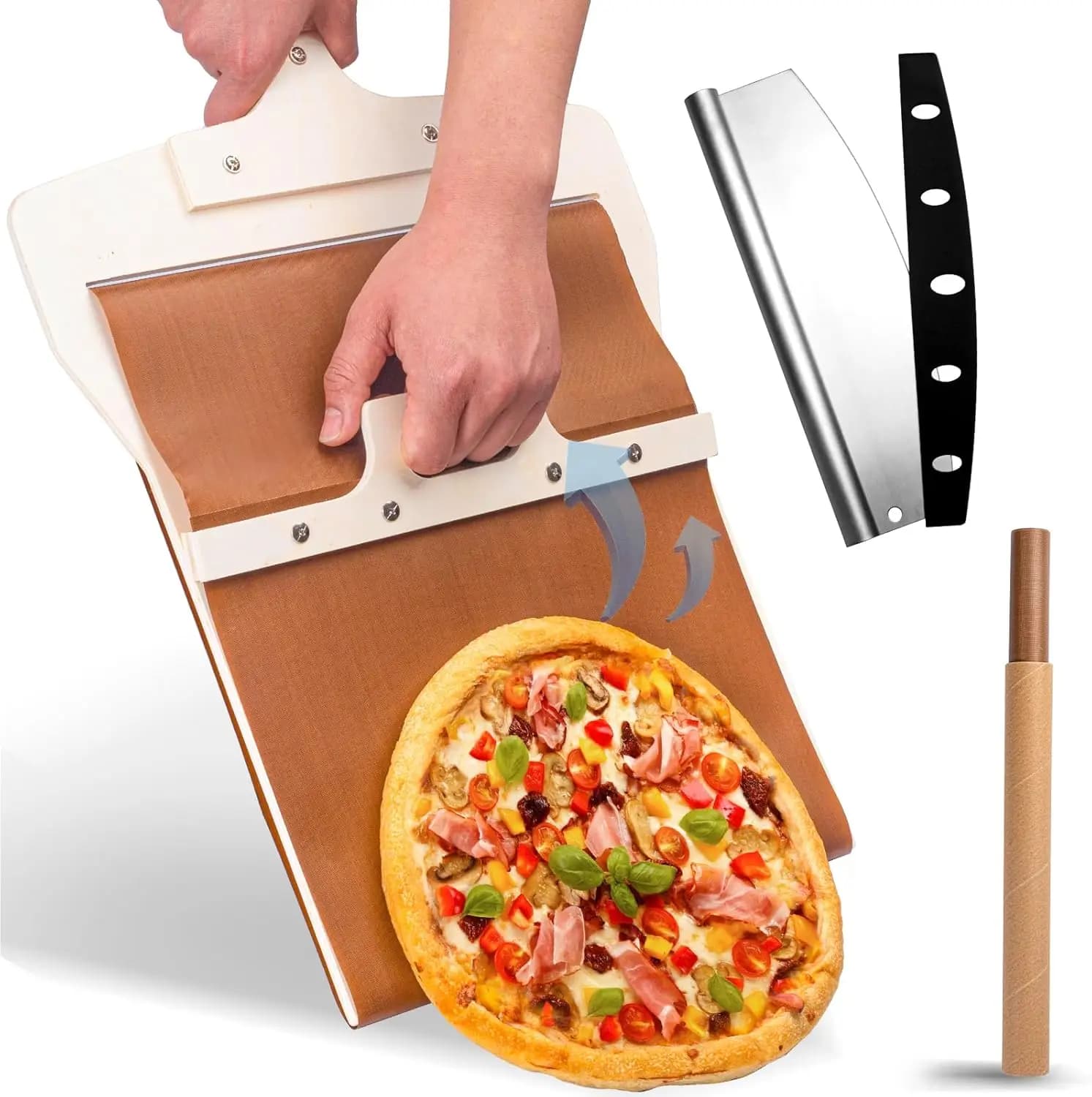 Pala per Pizza in Legno da 12 Pollici con Manico Staccabile, Panno Antiaderente e Tagliapizza per Facile Trasferimento e Taglio