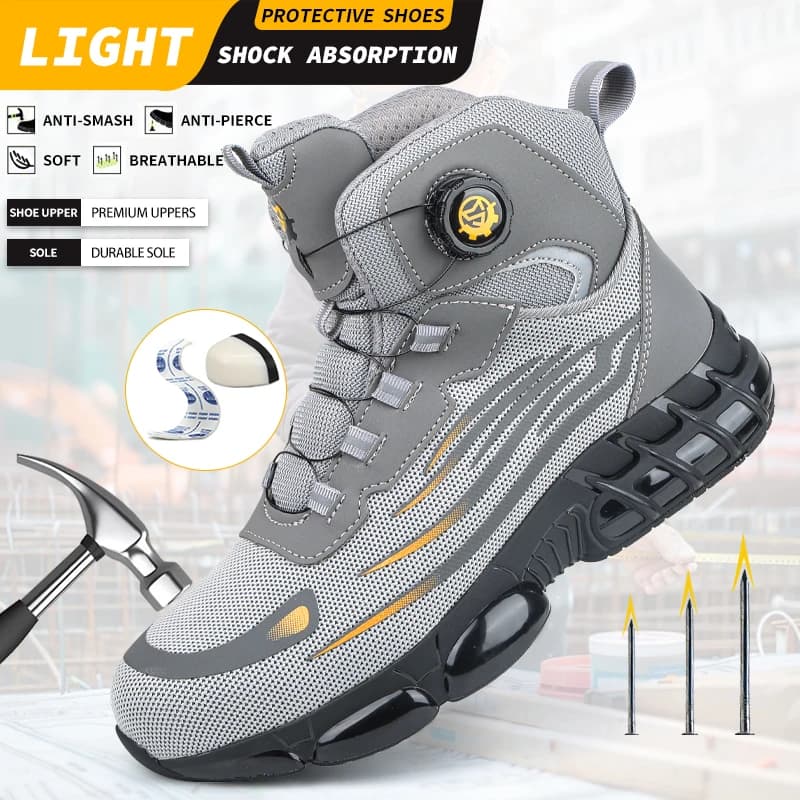 Nuove scarpe antinfortunistiche alte con chiusura a pomello, anti-schiacciamento e anti-perforazione, scarpe da lavoro, scarpe protettive, stivali industriali e da miniera