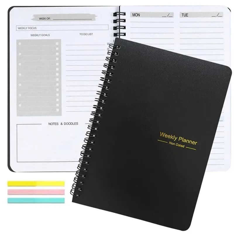 Agenda Settimanale Non Datata A5 con Obiettivi Settimanali, Quaderno con Rilegatura a Spirale, Agenda per Registrare Piani Quotidiani per Raggiungere Obiettivi Futuri