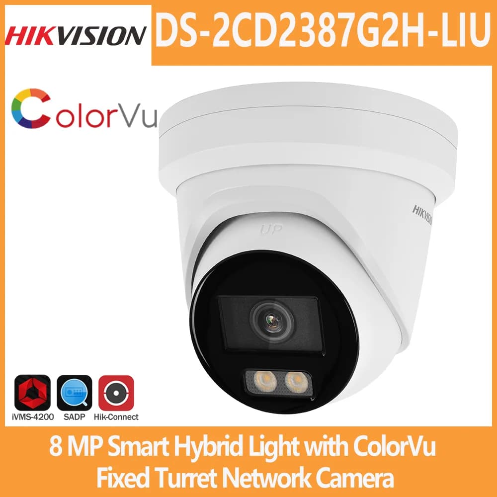 Telecamera IP Hikvision 8MP DS-2CD2387G2H-LIU 4K Smart Hybrid Light con ColorVu, Microfono Integrato, Doppia Illuminazione, Telecamera di Rete Fissa a Torretta
