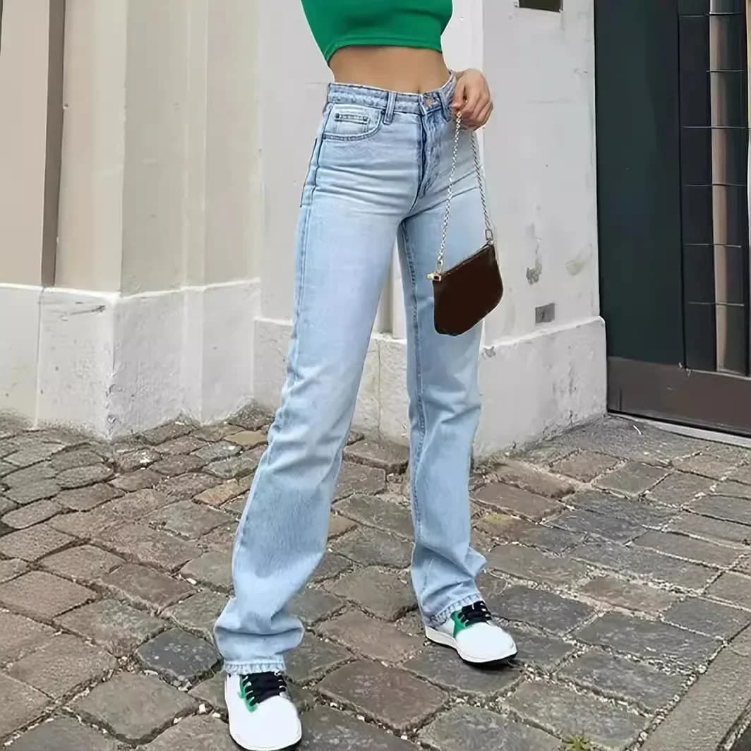 Lavare Jeans Denim Donna Pantaloni dritti Tasche Vita alta Lunghezza caviglia Sciolto Distressed Solido Casual Nozioni di base Vintage 2025